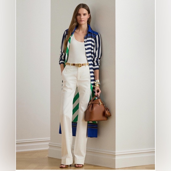 Lauren Ralph Lauren Long Sleeve Dress in Blue and Green Stripes - Picture 2 of 8